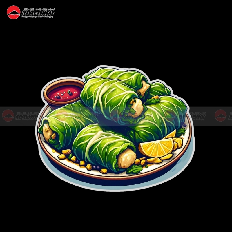 sticker thit cuon rau