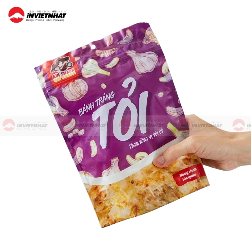 Xưởng in bao bì bánh tráng GIÁ RẺ | 13+ Mẫu thiết kế ĐẸP 19 Bao bì bánh tráng trộn tỏi ớt