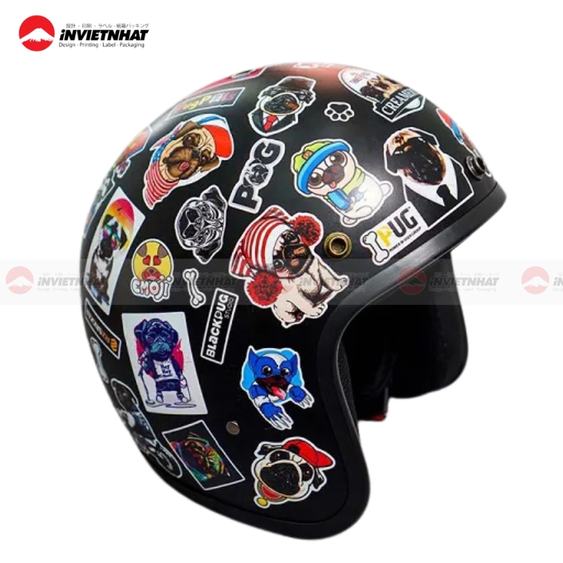 21+ Mẫu tem dán nón bảo hiểm CHỐNG XƯỚC, bền màu 2026 36 tem dan non bao hiem sticker cho pug