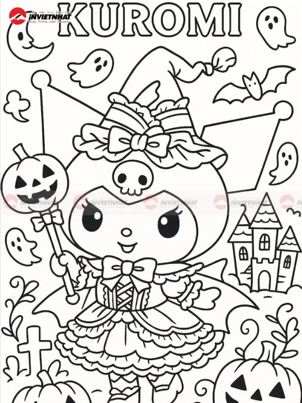 Hinh ve den trang Kuromi in an