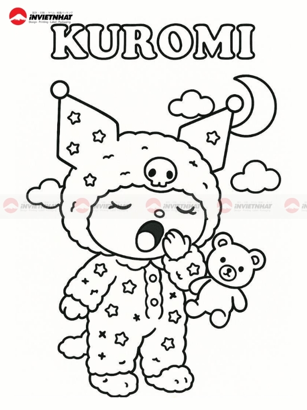 Tranh to mau Kuromi bieu cam dang yeu