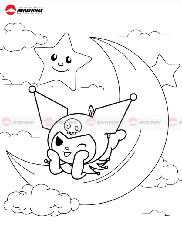 Tranh to mau Kuromi ngoi tren mat trang