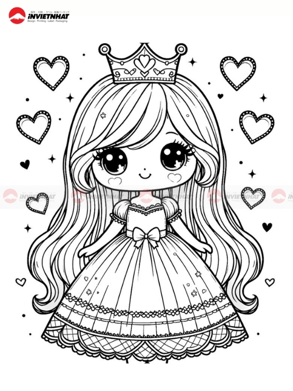 Tranh to mau cong chua mat tron de thuong