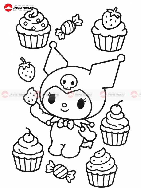 Tranh ve Kuromi phac thao mau