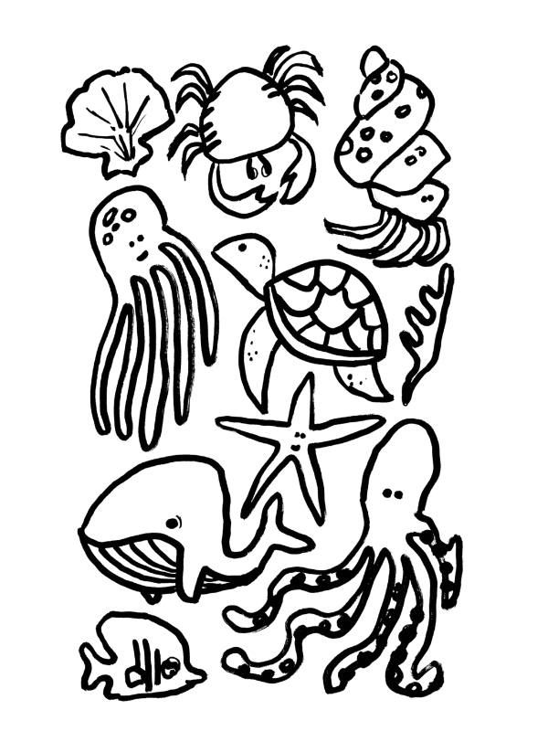 Hinh to mau cac con vat duoi nuoc