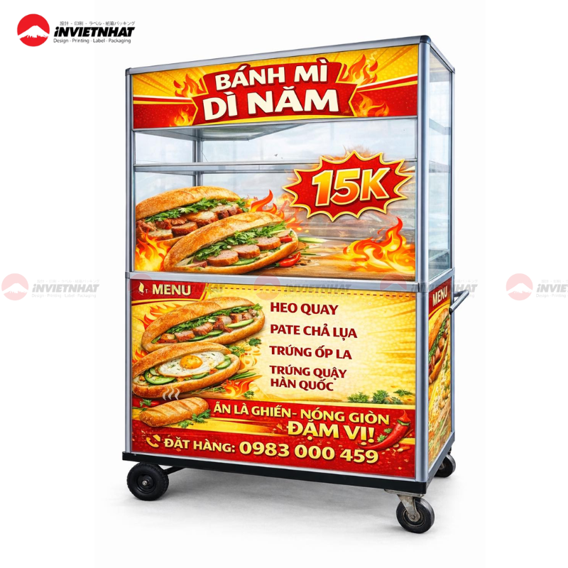 Bảng hiệu decal xe bánh mì thiết kế nổi bật