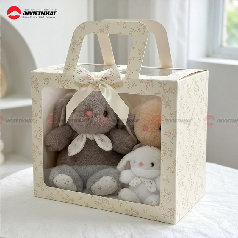 Hộp giấy có quai xách đựng gấu bông đẹp