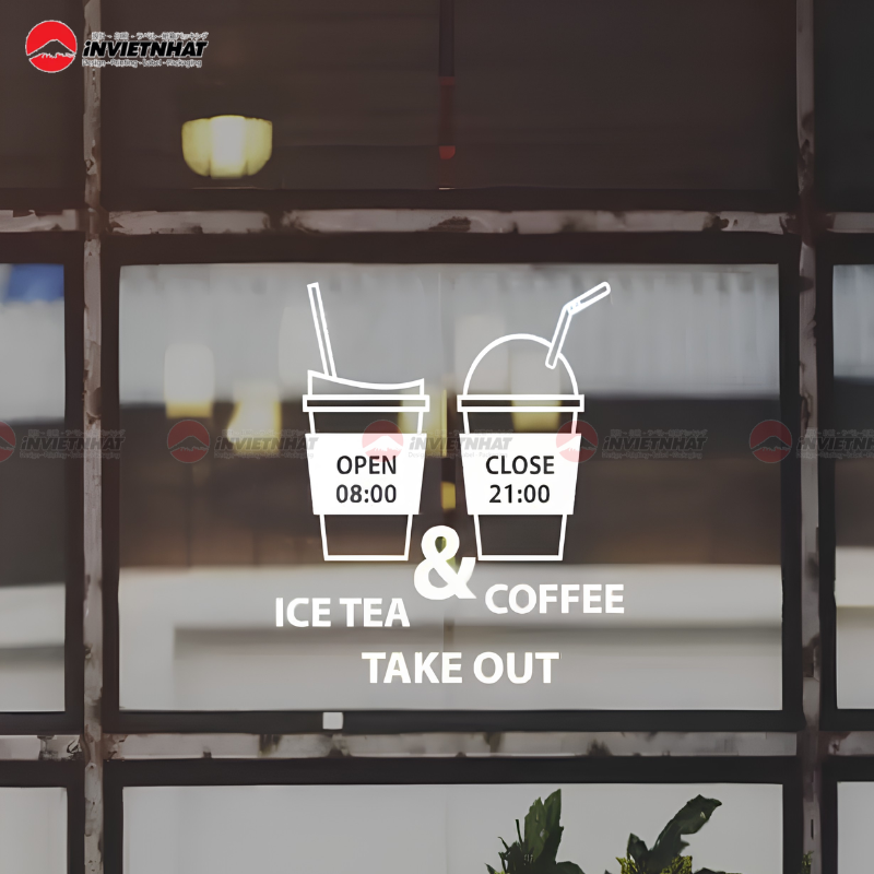 In decal dán lên kính họa tiết ly cà phê