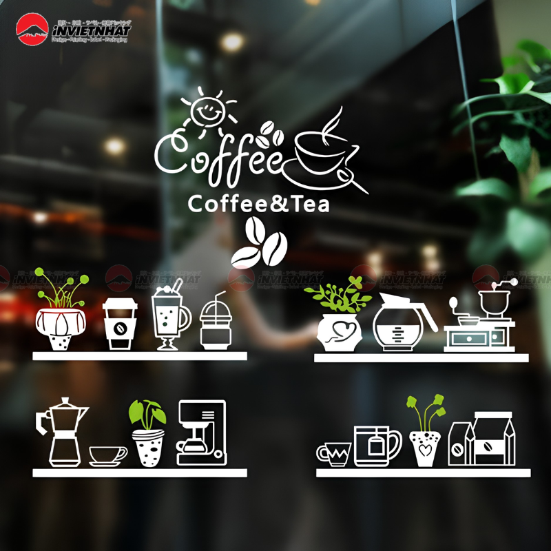 Mẫu dán decal quán cà phê dễ thương