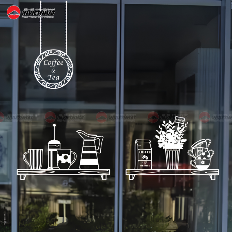 Mẫu in decal quán cà phê đơn giản