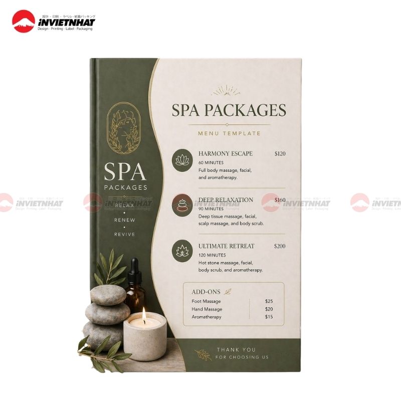 mẫu in menu spa tone xanh trắng