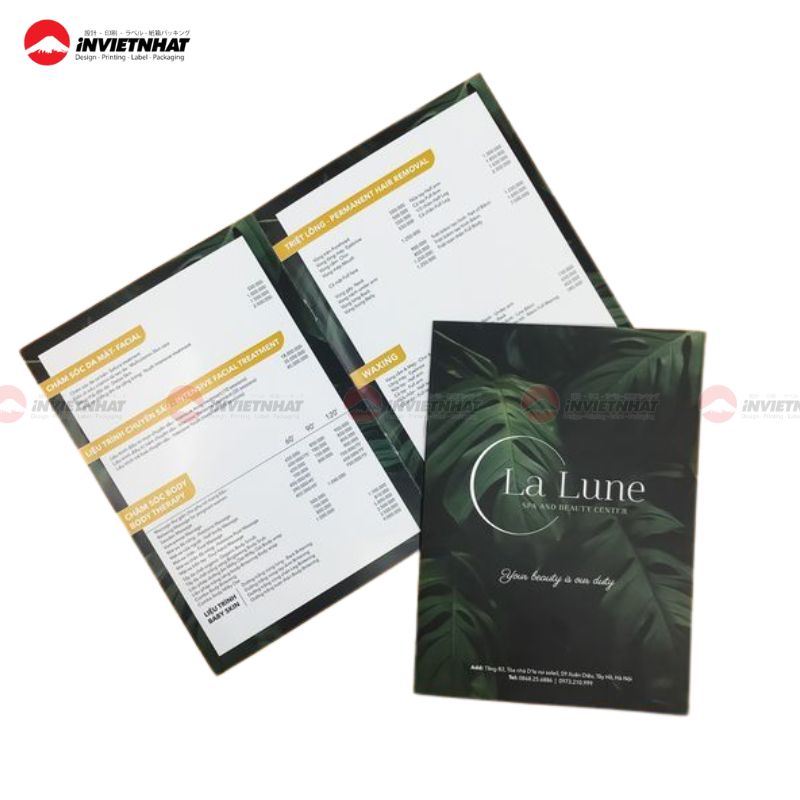 mẫu in menu spa tone xanh lá