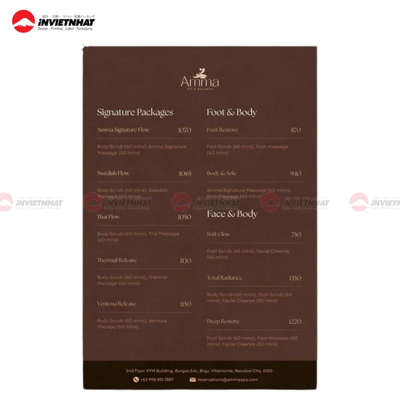 mẫu in menu spa đỏ đô