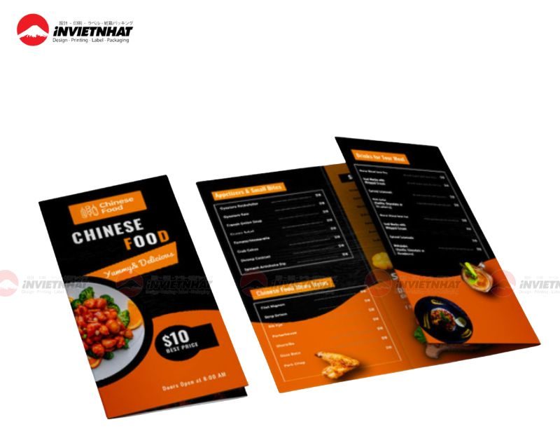Mẫu catalogue đồ ăn màu cam đen