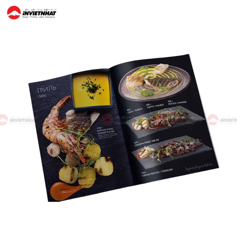 Mẫu catalogue đồ ăn màu đen