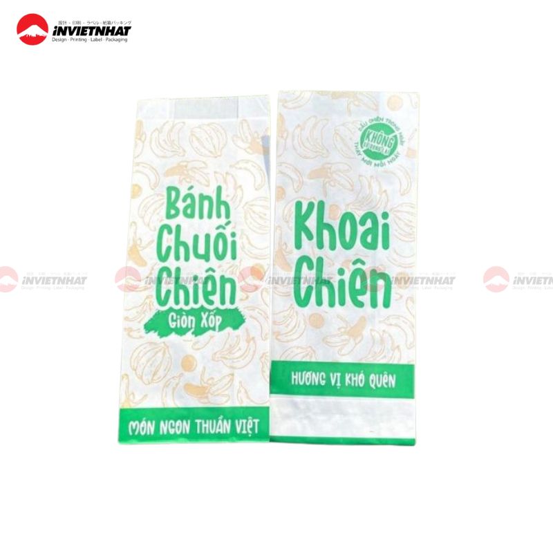 Túi giấy đựng chuối chiên xanh trắng