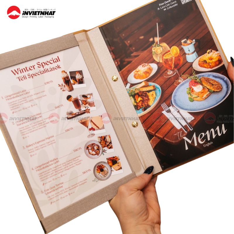 in menu nhà hàng bìa da lộn