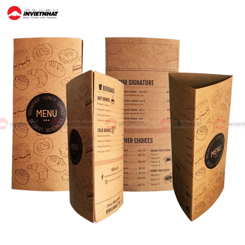 in menu nhà hàng giấy carton