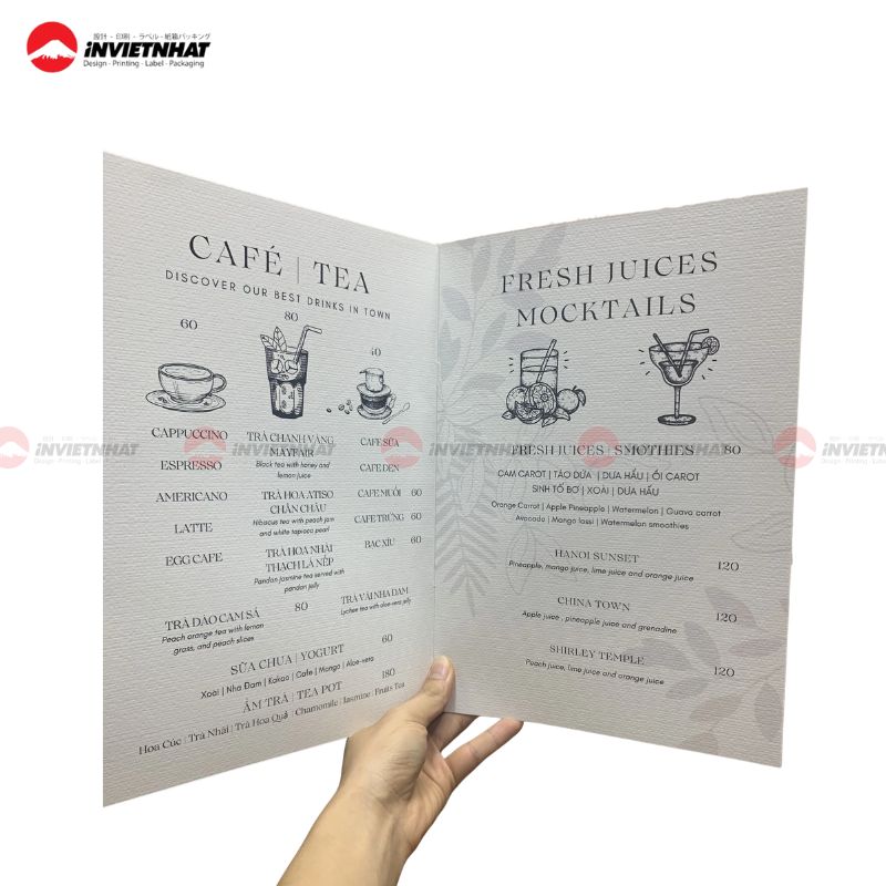 in menu nhà hàng giấy mỹ thuật