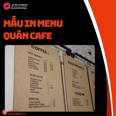 in menu quán cafe
