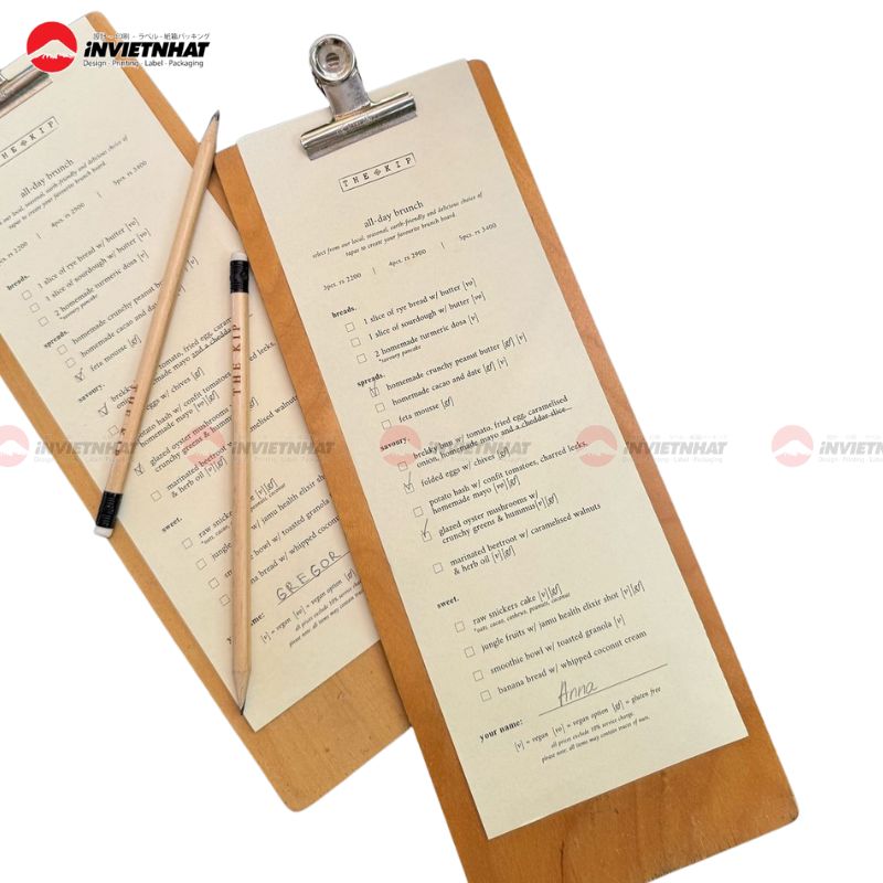 mẫu in menu quán cafe oder giấy