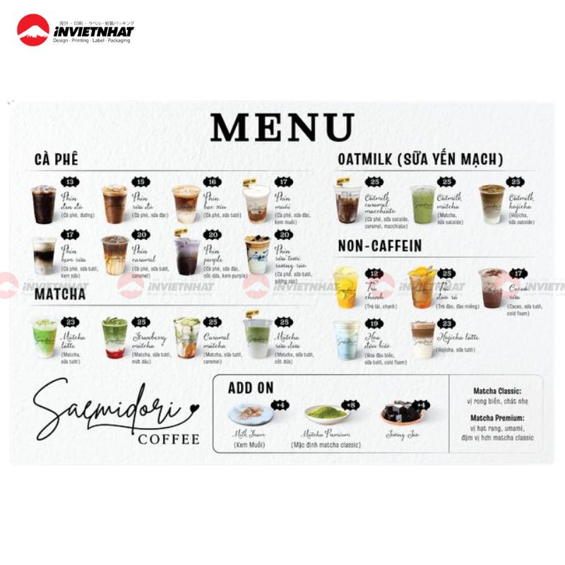 mẫu in menu quán cafe trẻ trung