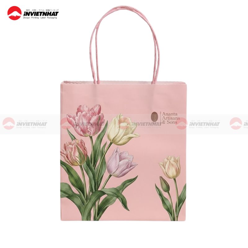 Túi giấy mỹ thuật màu hồng hoa tulip