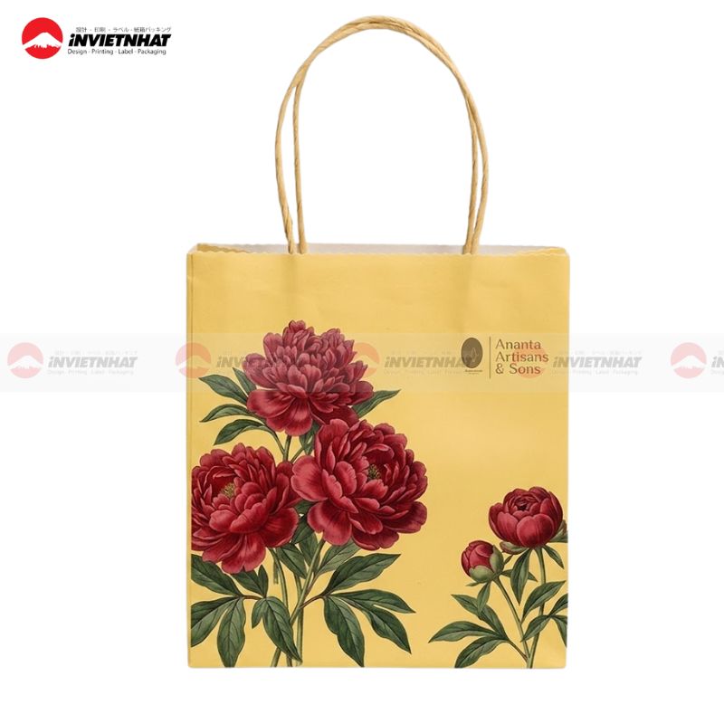 Túi giấy mỹ thuật màu vàng hoa đỏ