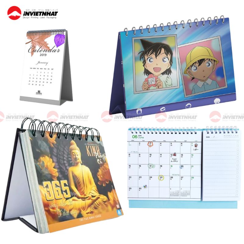 Các mẫu lịch nhiều chủ đề anime, phật giáo, có giấy note, mini