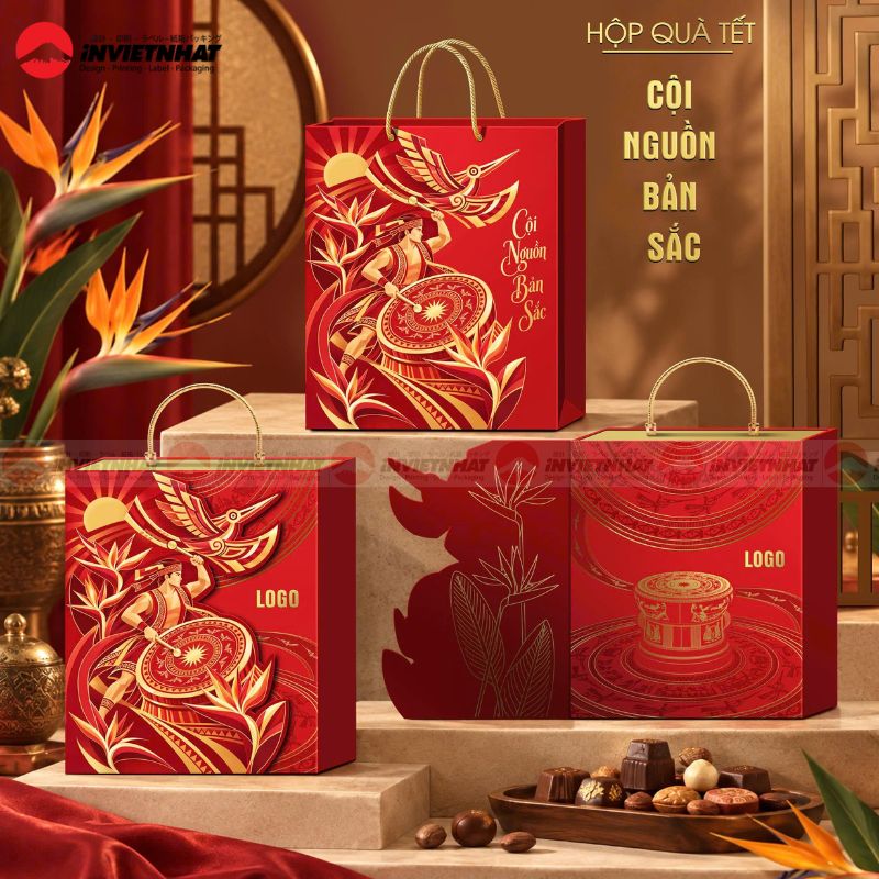In hộp giấy đựng quà Tết 129 HỘP TẾT CAO CẤP - CỘI NGUỒN BẢN SẮC