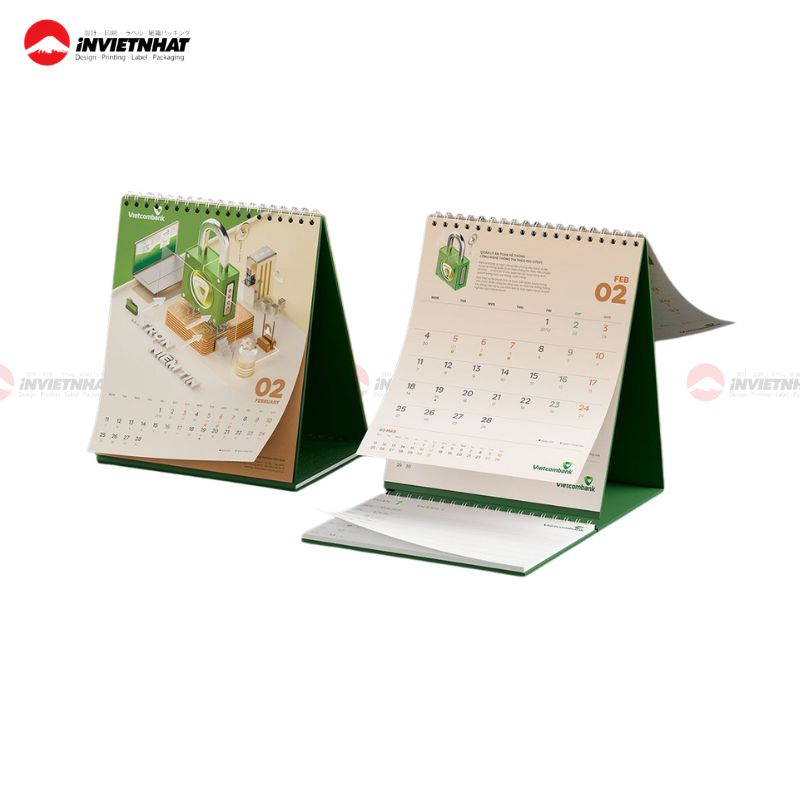 Mẫu lịch để bàn chữ A màu xanh lá