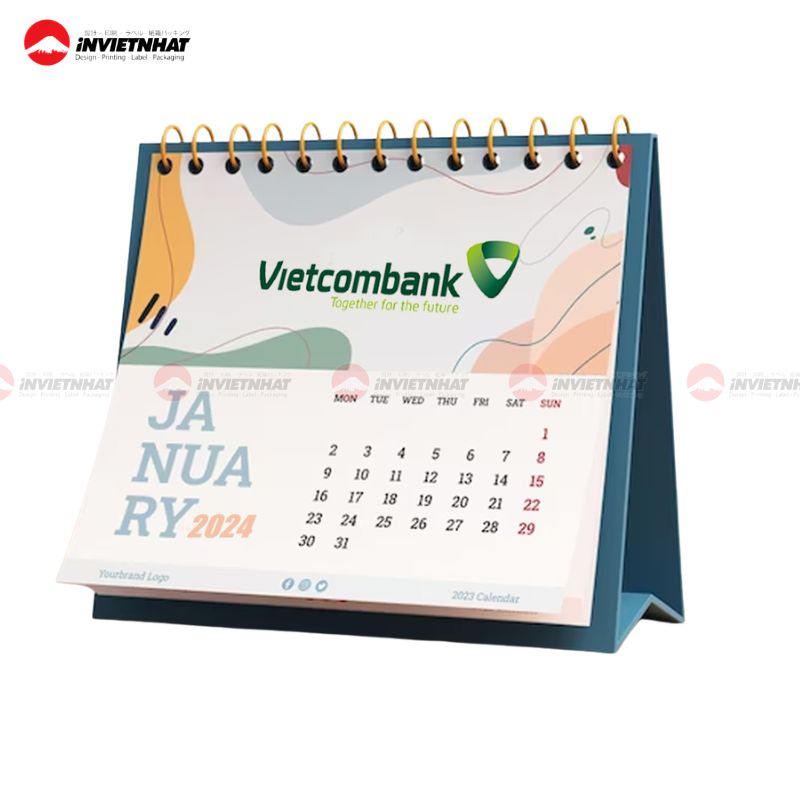 Mẫu lịch để bàn chữ A màu xanh