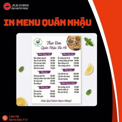 Mẫu menu quán nhậu
