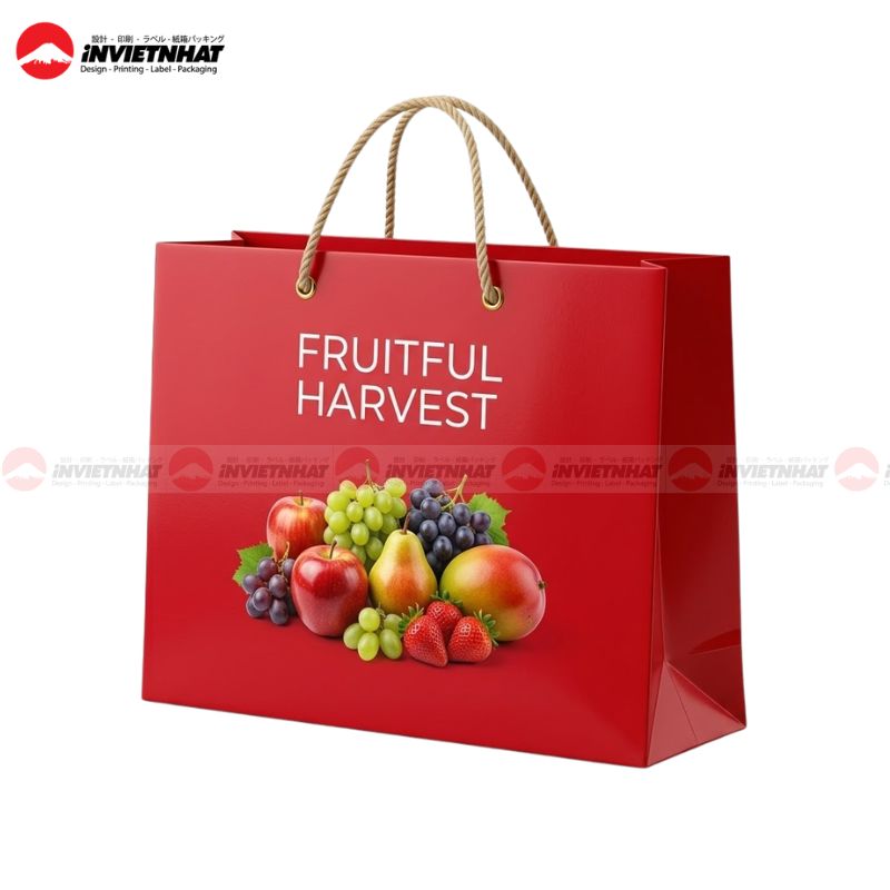 Túi giấy couche màu đỏ đựng trái cây