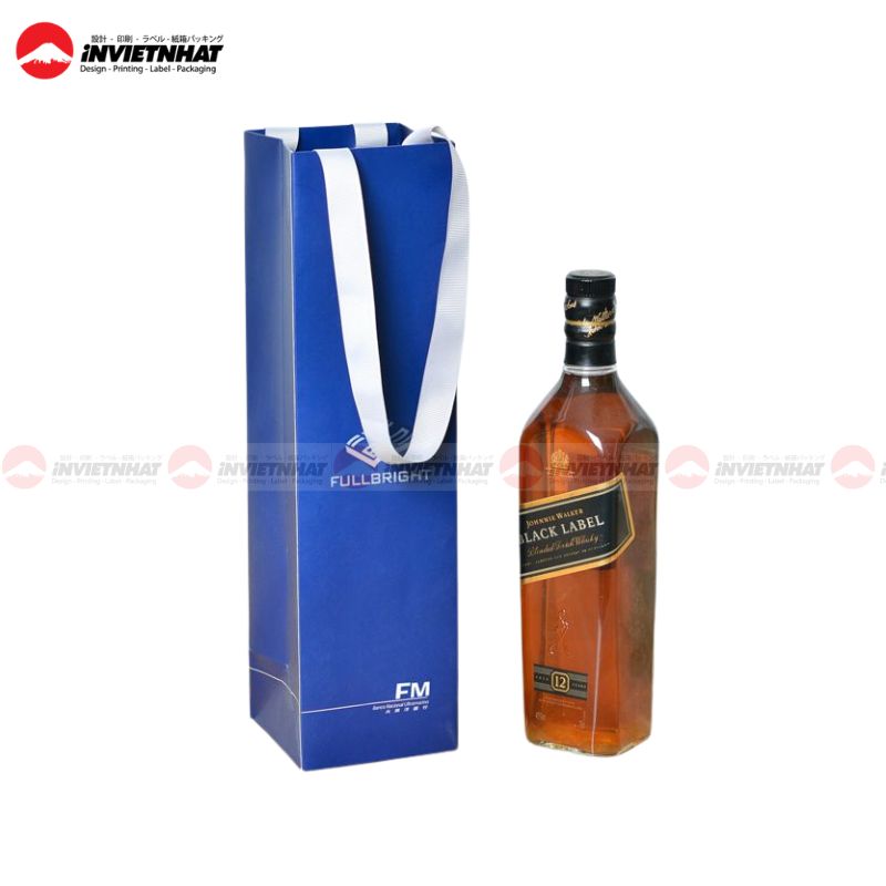 In túi giấy đựng rượu 24 Túi giấy đựng rượu màu xanh dương