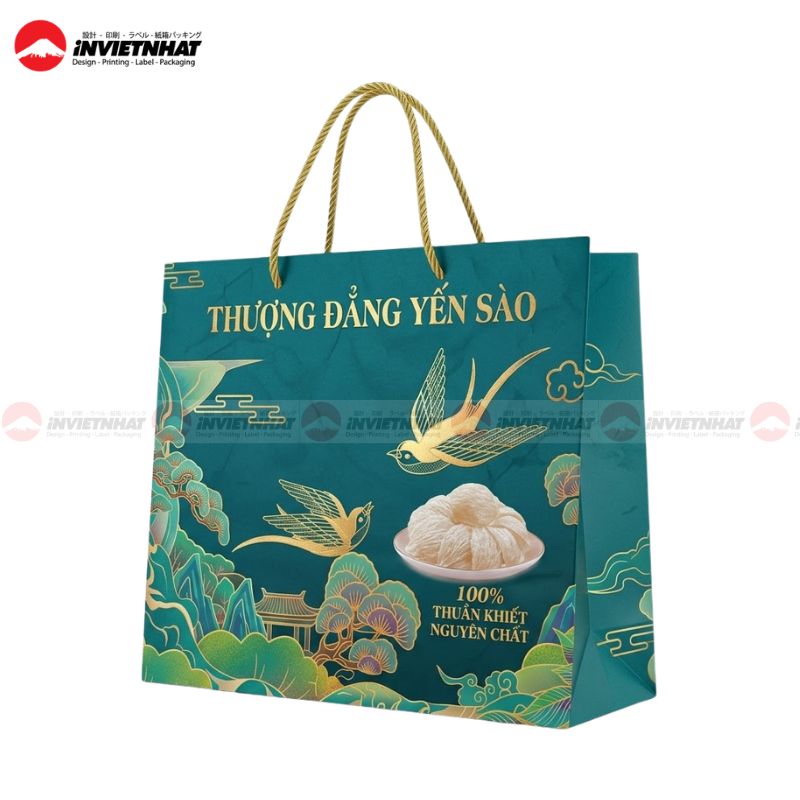 In túi giấy đựng yến sào 13 Túi giấy đựng yến sào màu xanh