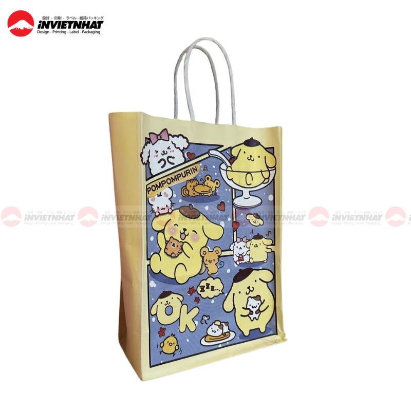 In túi giấy màu vàng 11 Túi giấy màu vàng nhạt in hình pompompurin