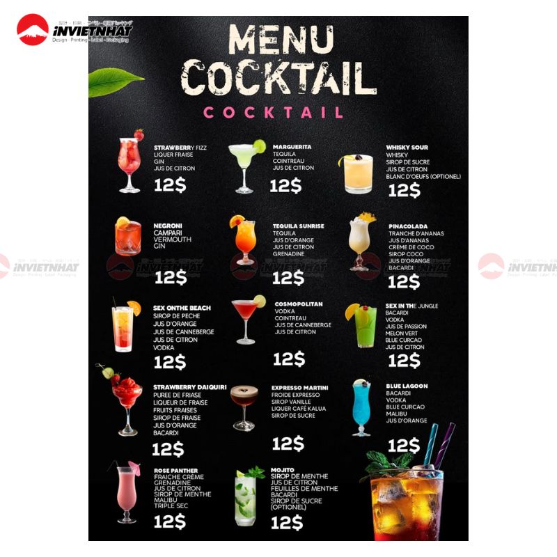 mẫu menu cocktail quán bar