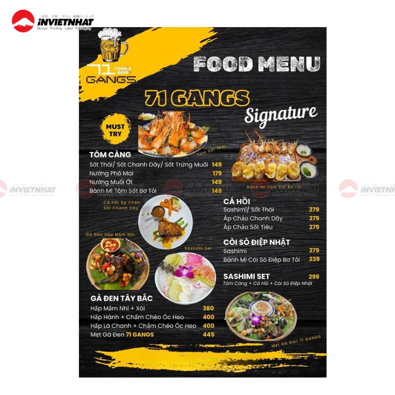 mẫu menu quán nhậu 71 gangs