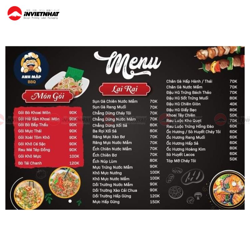 mẫu menu quán nhậu anh mập bbq