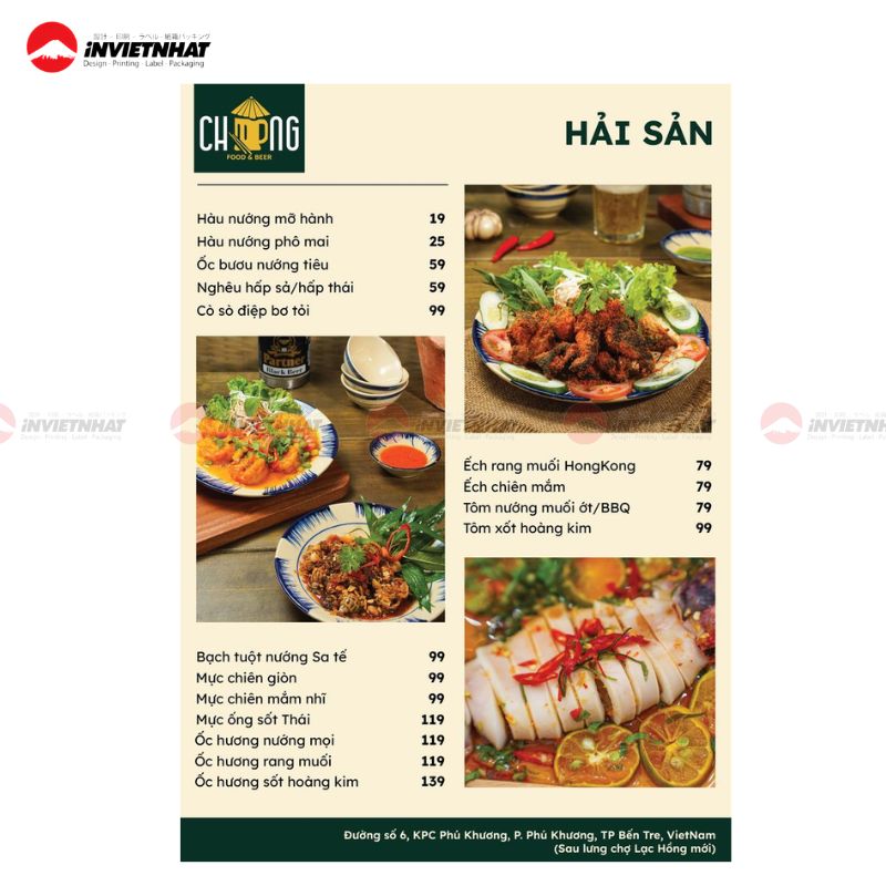 mẫu menu quán nhậu cao cấp