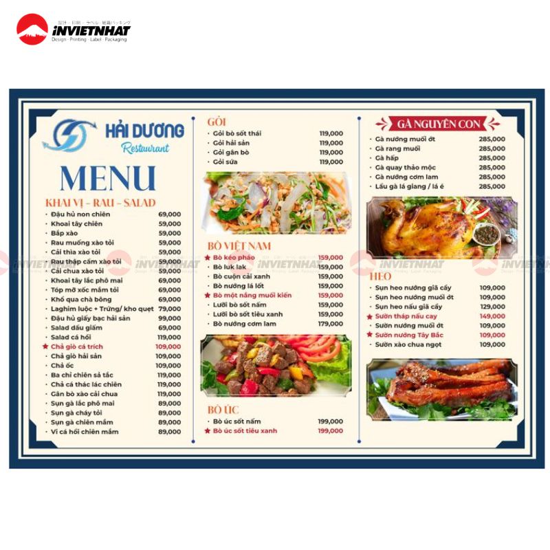 mẫu menu quán nhậu hải dương