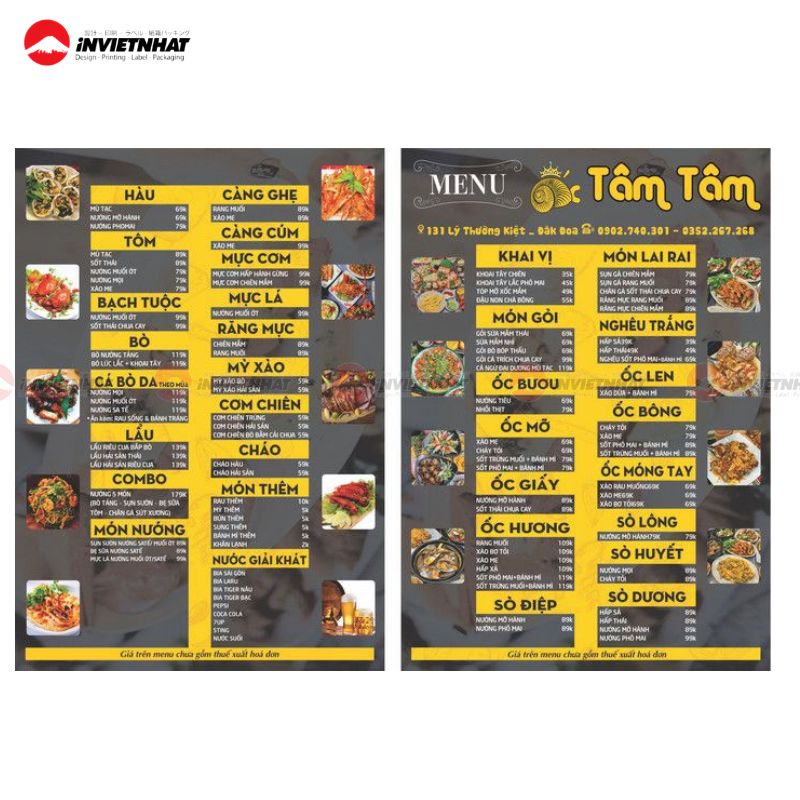 mẫu menu quán nhậu vỉa hè tâm tâm
