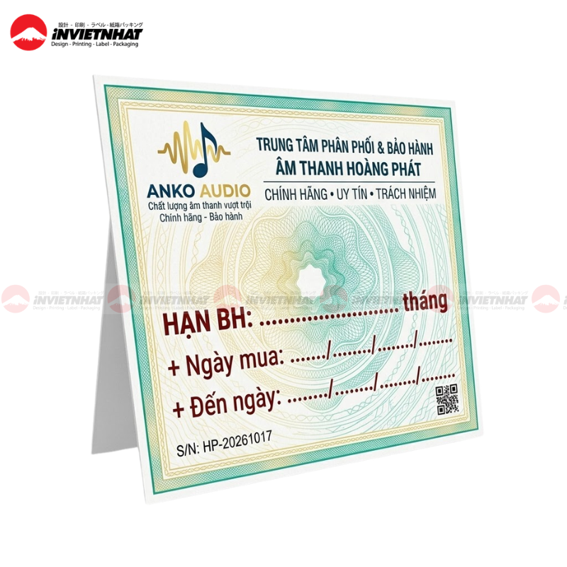 In tem bảo hành 17 Mẫu tem bảo hành Anko Audio hình chữ nhật
