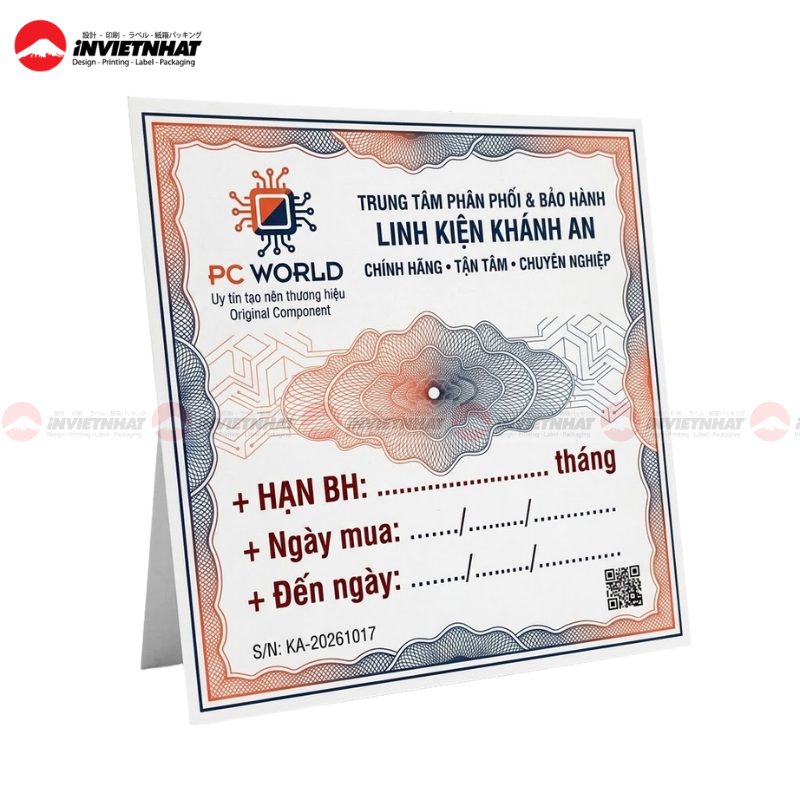 In tem bảo hành 20 Mẫu tem bảo hành linh kiện Khánh An