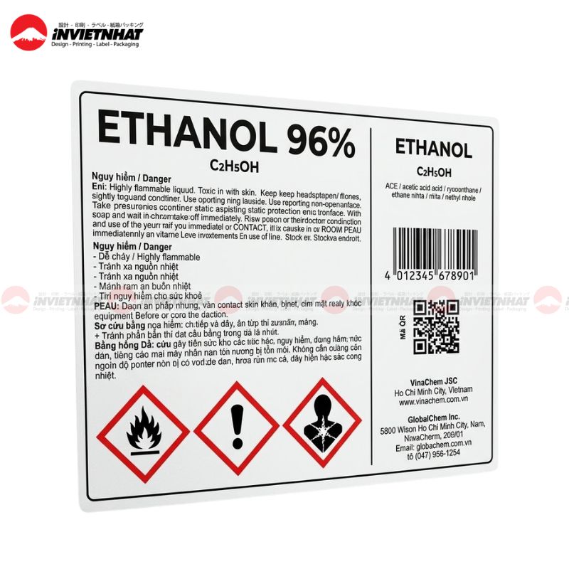 In nhãn hóa chất 25 Mẫu nhãn hóa chất Ethanol 96%