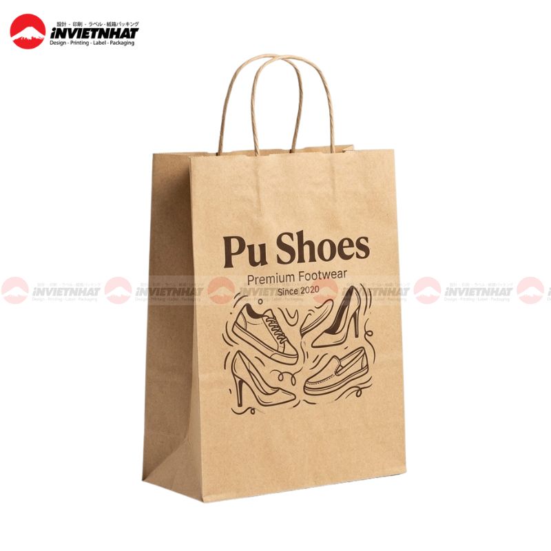 mẫu túi giấy kraft đựng giày dép Pu Shoes