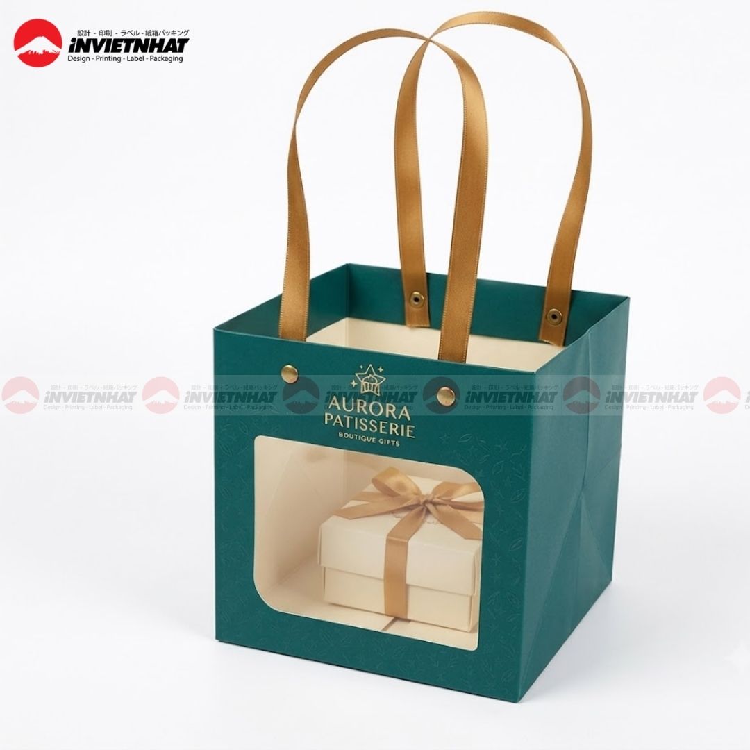 mẫu túi giấy vuông màu xanh cổ vịt