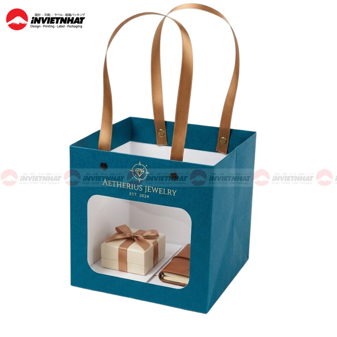 mẫu túi giấy vuông màu xanh dương