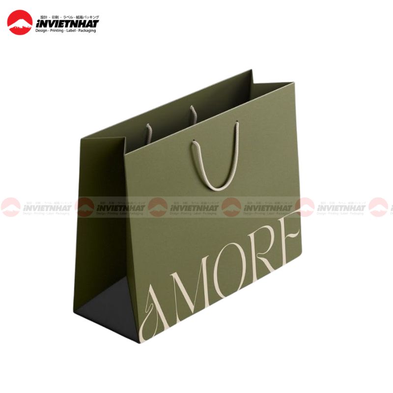 In túi giấy couche 12 túi giấy couche màu xanh lá
